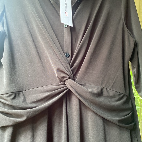 Liz Claiborne Black Long Sleeve Shirt Dress Front Knot 14 NWT - Picture 7 of 10